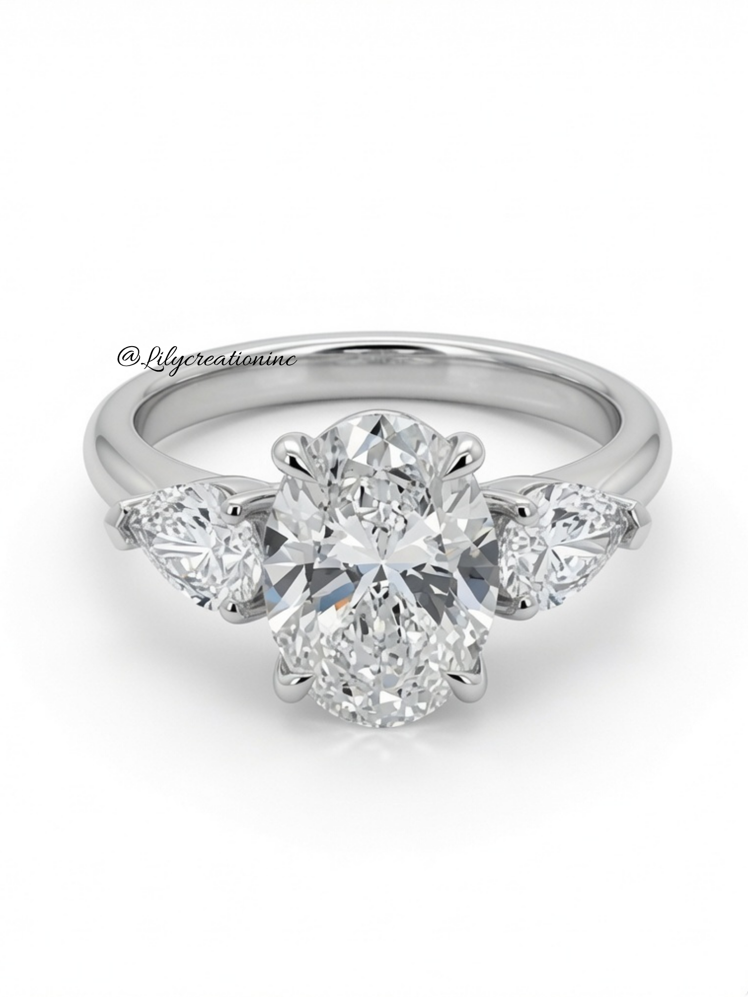 Oval Cut Lab Grown Diamond Engagement Ring with Pear Side Stones