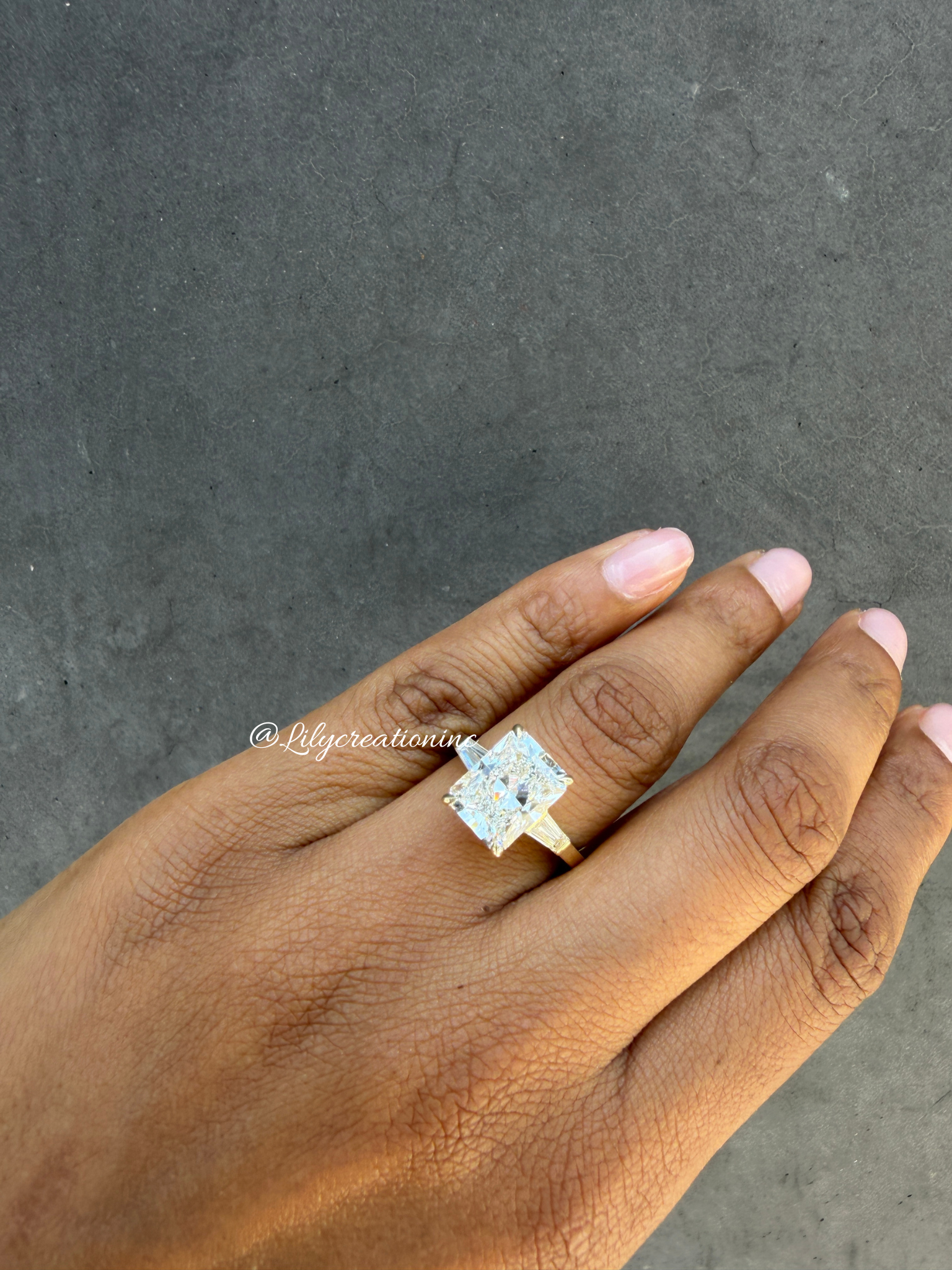 Radiant Cut Lab Grown Diamond Engagement Ring with Taper Baguettes Side Stones