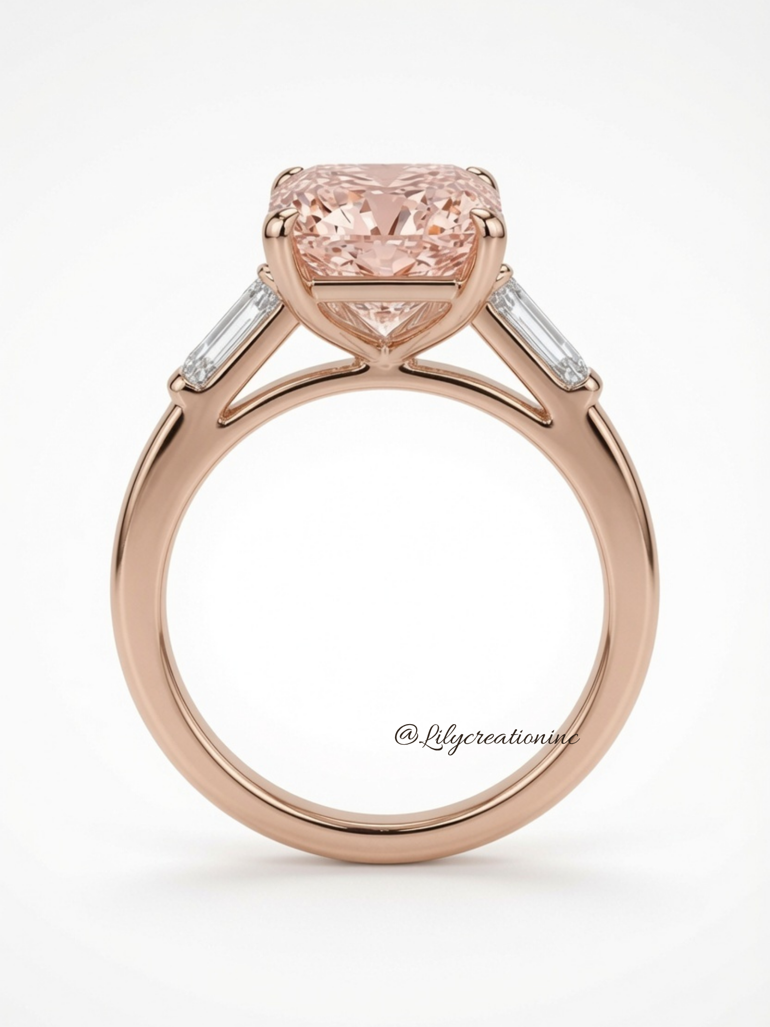 Pink Radiant Cut Diamond Engagement Ring with Trapezoid Side Stones