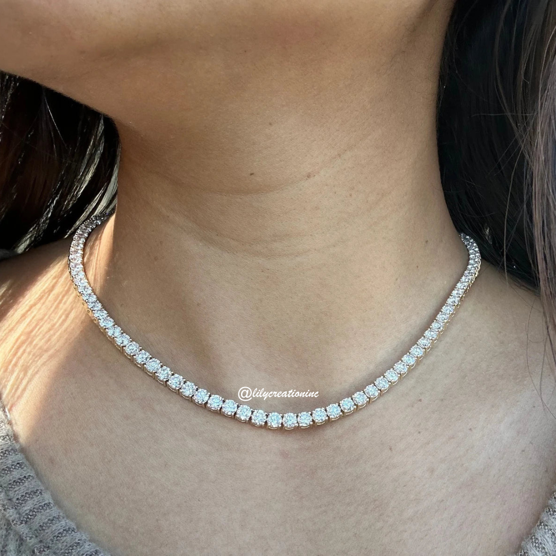 20 Carat Round Lab Grown Diamond Tennis Necklace