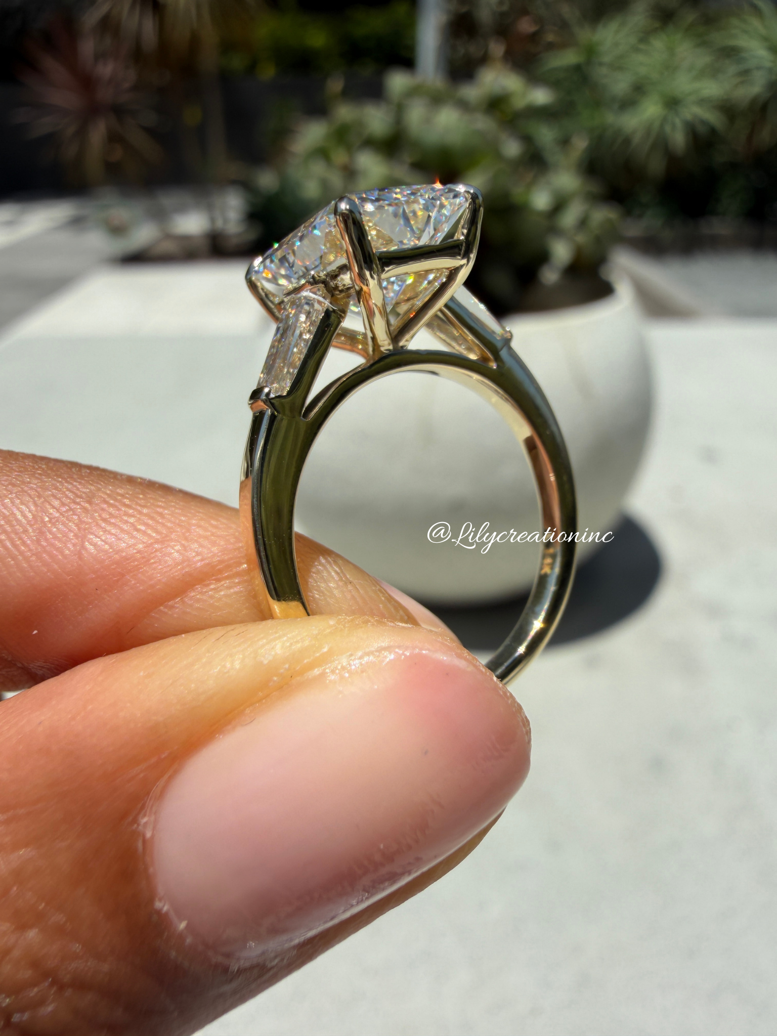 Radiant Cut Lab Grown Diamond Engagement Ring with Taper Baguettes Side Stones