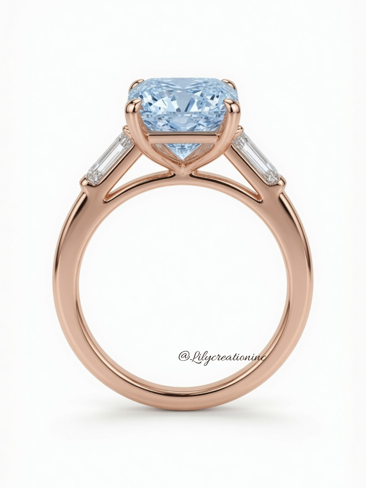 Blue Radiant Cut Diamond Engagement Ring with Trapezoid Side Stones