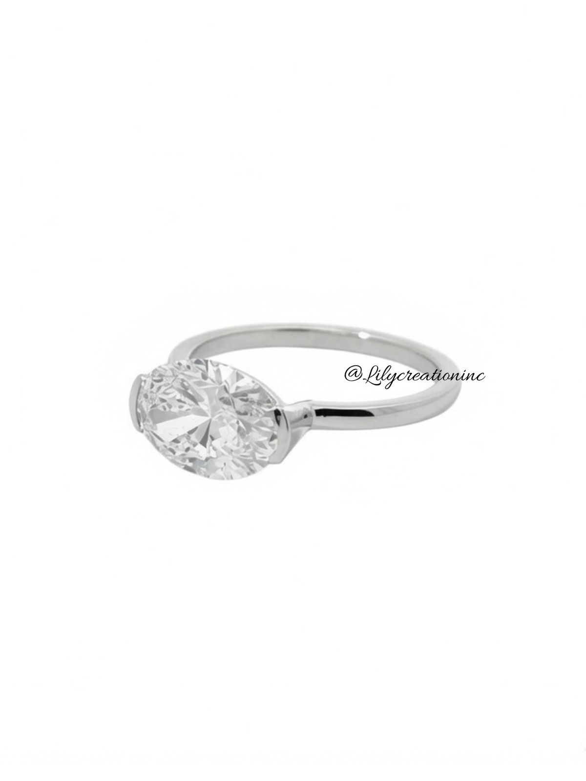 2 Carat Lab Grown Oval Cut Solitaire East to West Diamond Engagement Ring