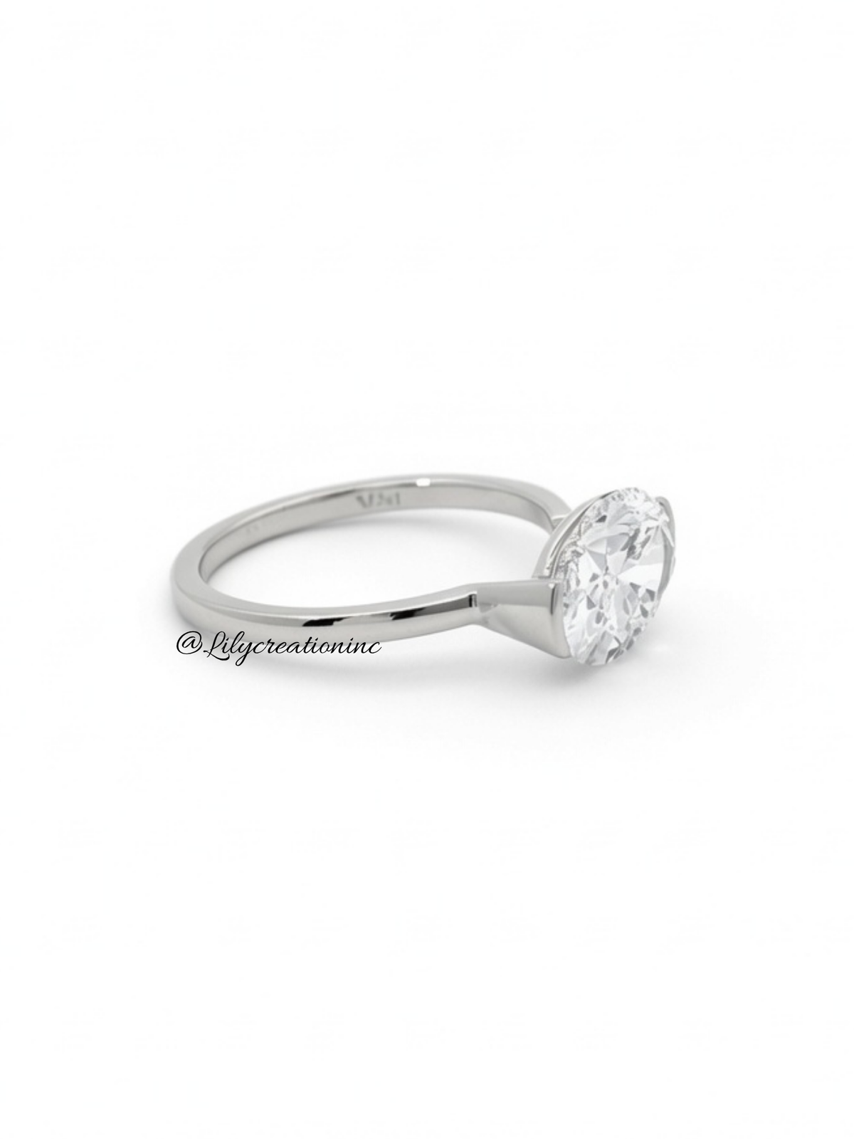 2 Carat Lab Grown Oval Cut Solitaire East to West Diamond Engagement Ring