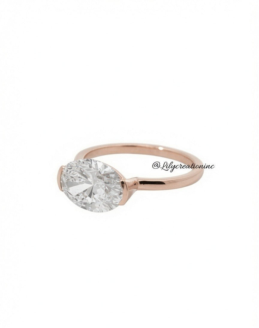 2 Carat Lab Grown Oval Cut Solitaire East to West Diamond Engagement Ring