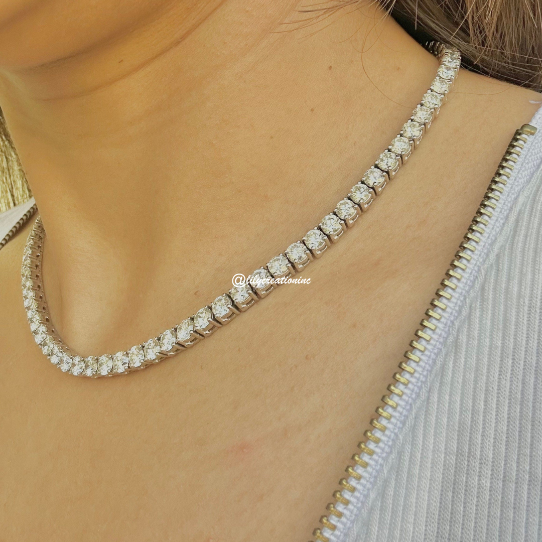 30 Carat Round Lab Grown Diamond Tennis Necklace