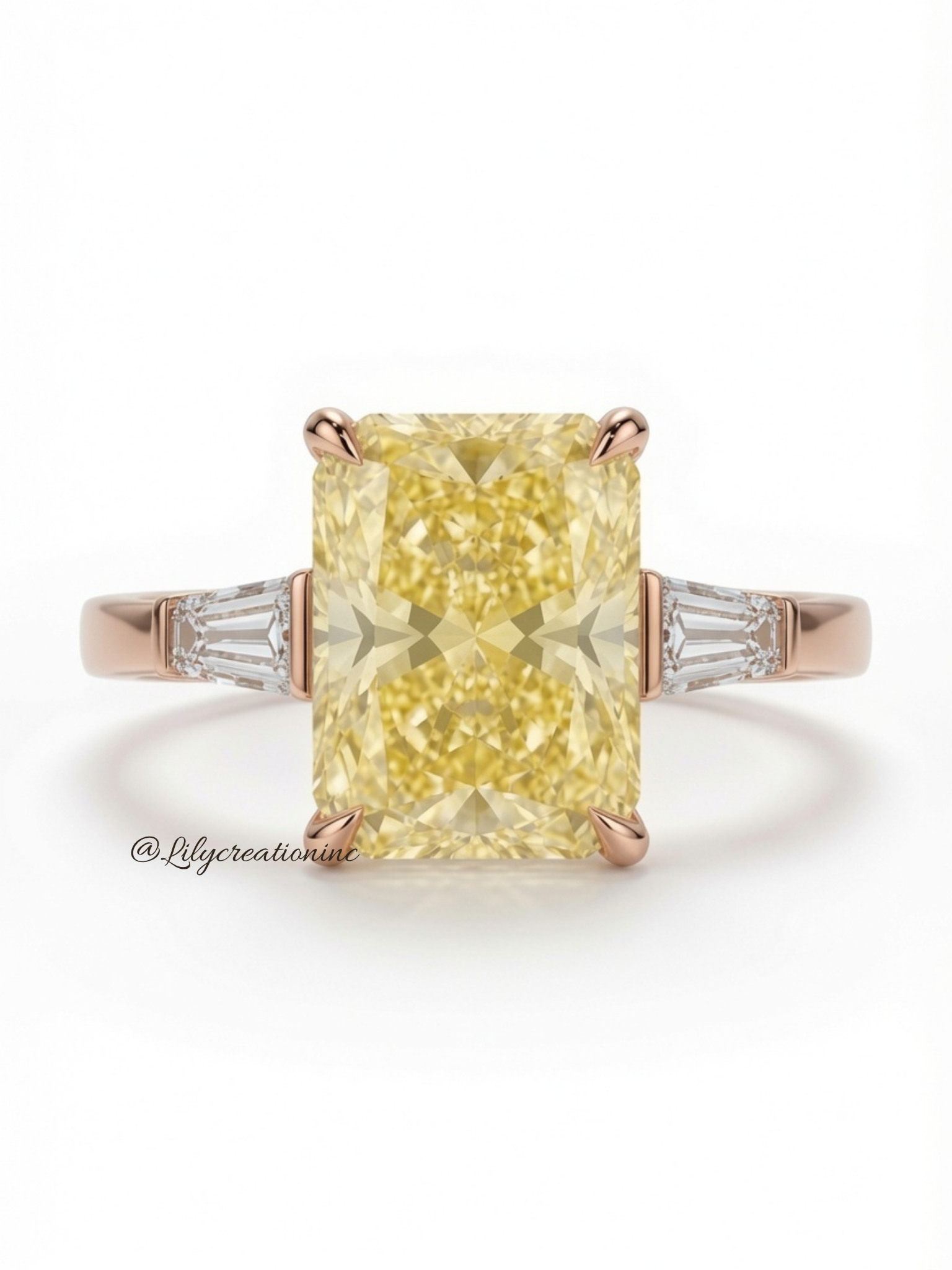 Yellow Radiant Cut Diamond Engagement Ring with Trapezoid Side Stones