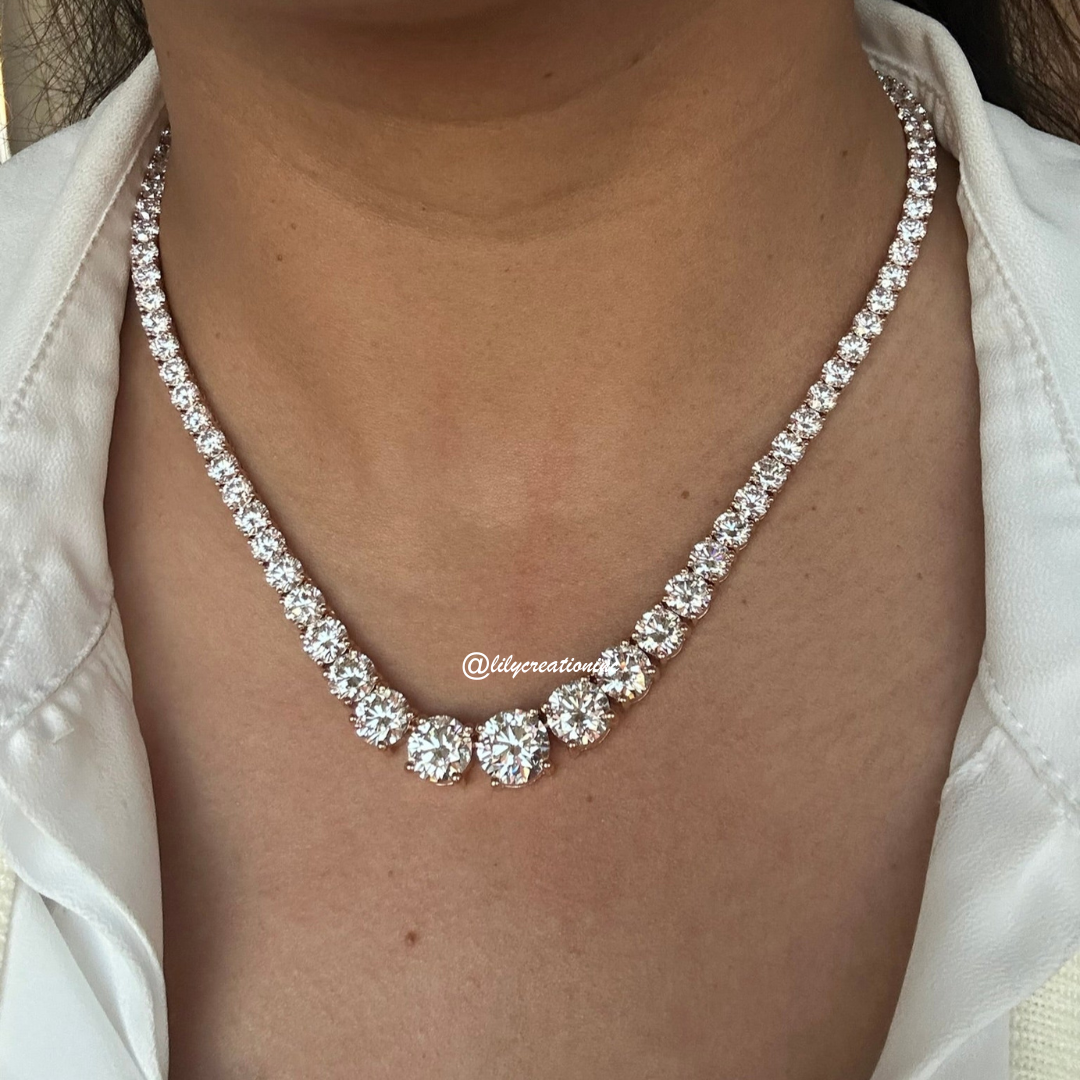40 Carat Round Graduated Diamond Tennis Necklace