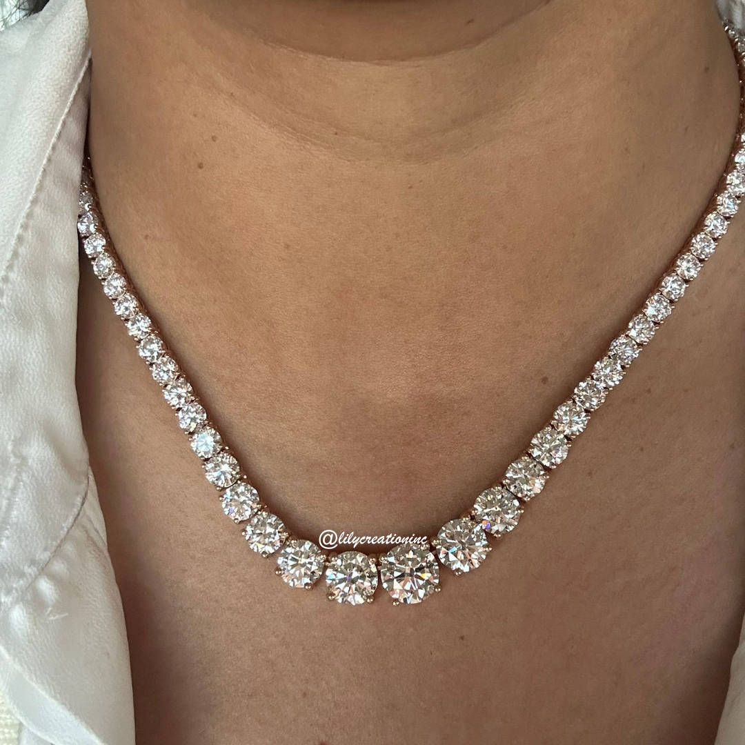 40 Carat Round Graduated Diamond Tennis Necklace