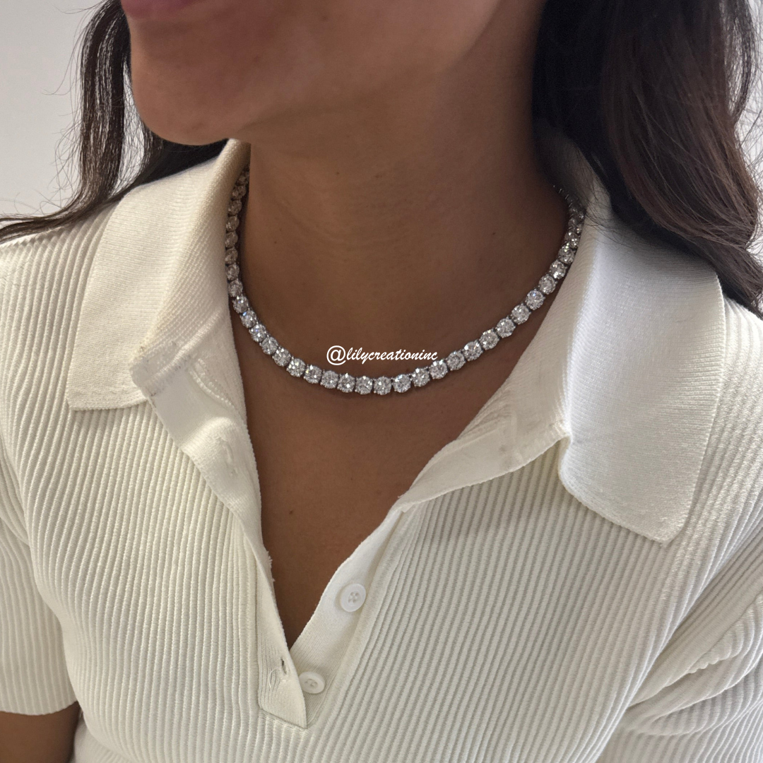 Round Diamond Tennis Necklace