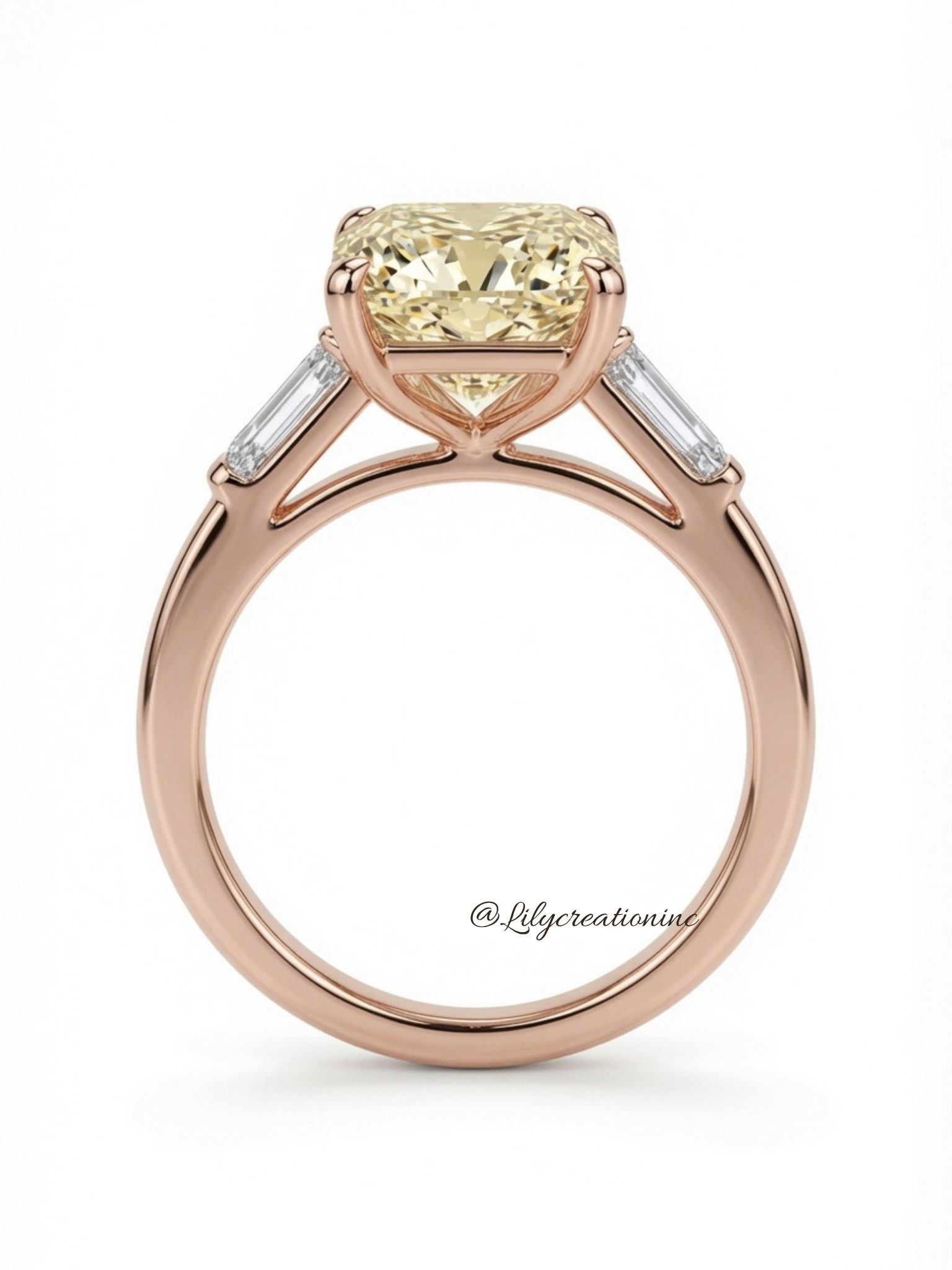 Yellow Radiant Cut Diamond Engagement Ring with Trapezoid Side Stones