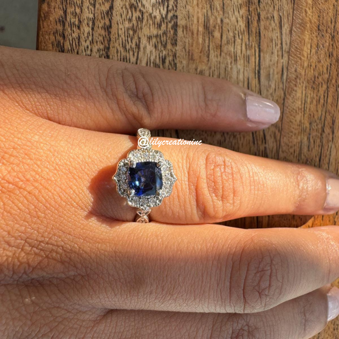 Art Deco Sapphire & Diamond Engagement Ring - 7 ct