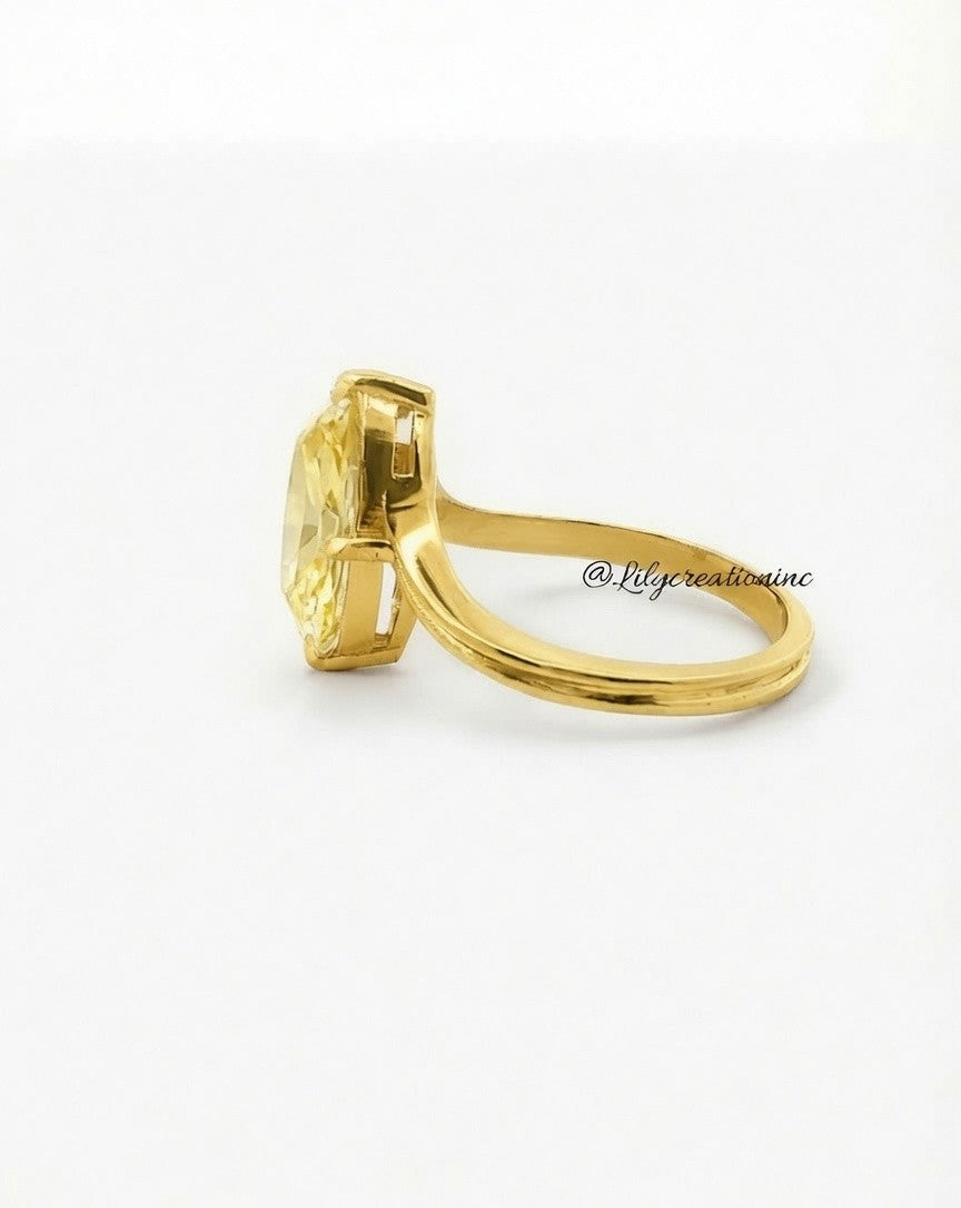 Yellow Marquee V Shape Band Solitaire Diamond Engagement Ring