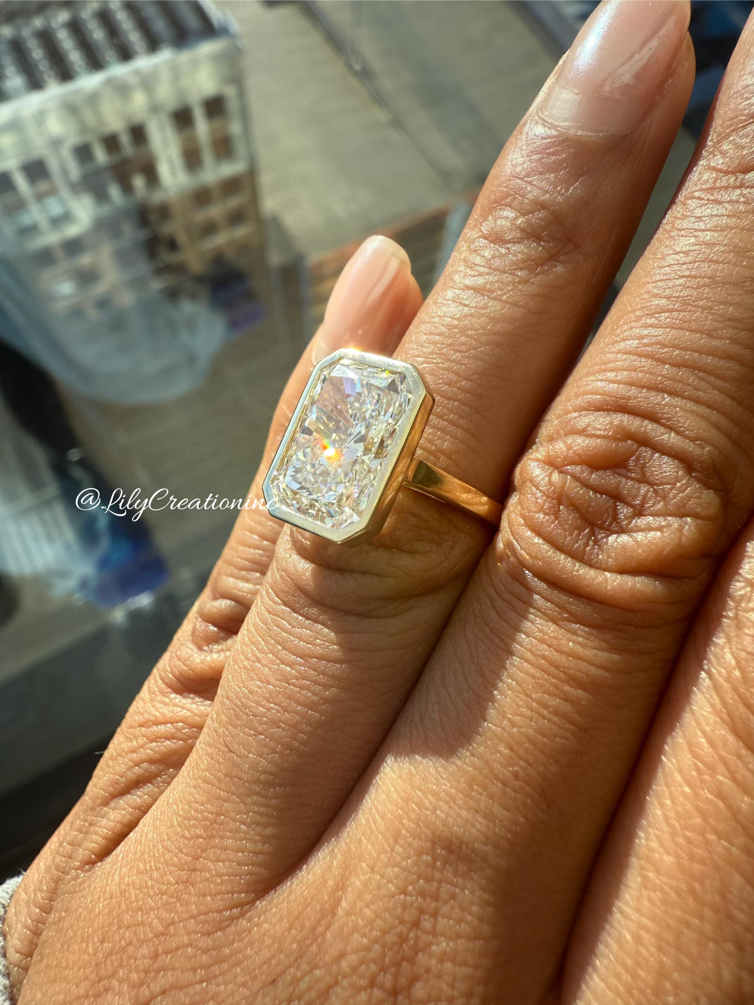 Radiant Cut Gold Bezel Lab Grown Diamond Engagement Ring