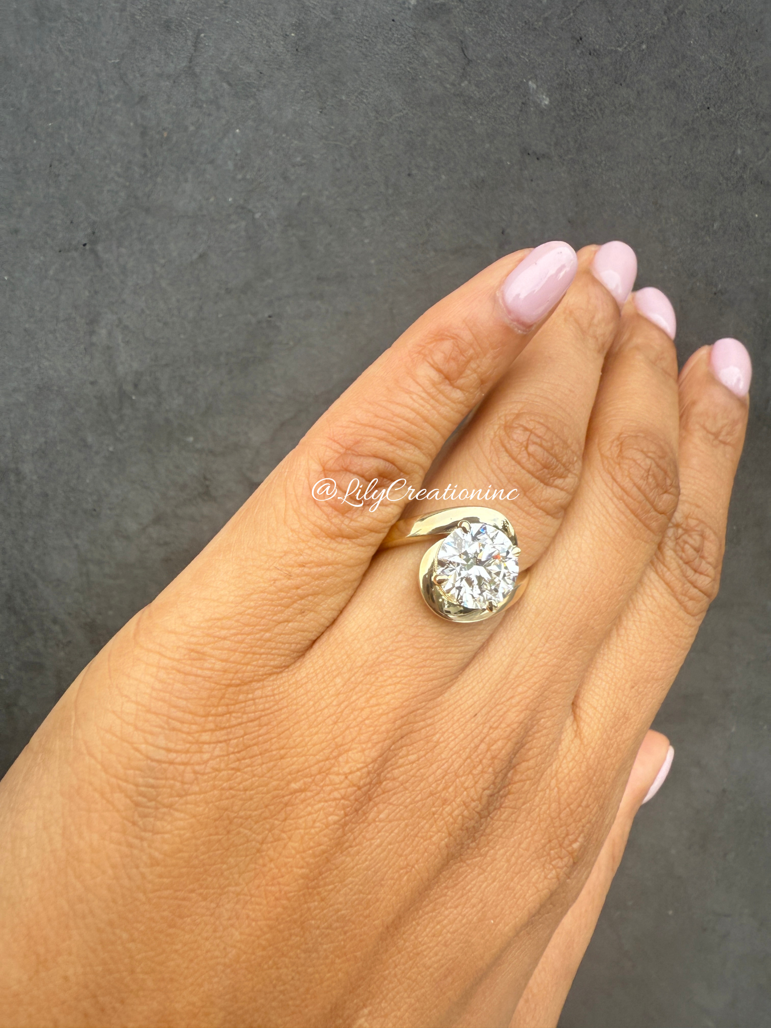 Round Unique Bypass Lab Grown Diamond Engagement Ring
