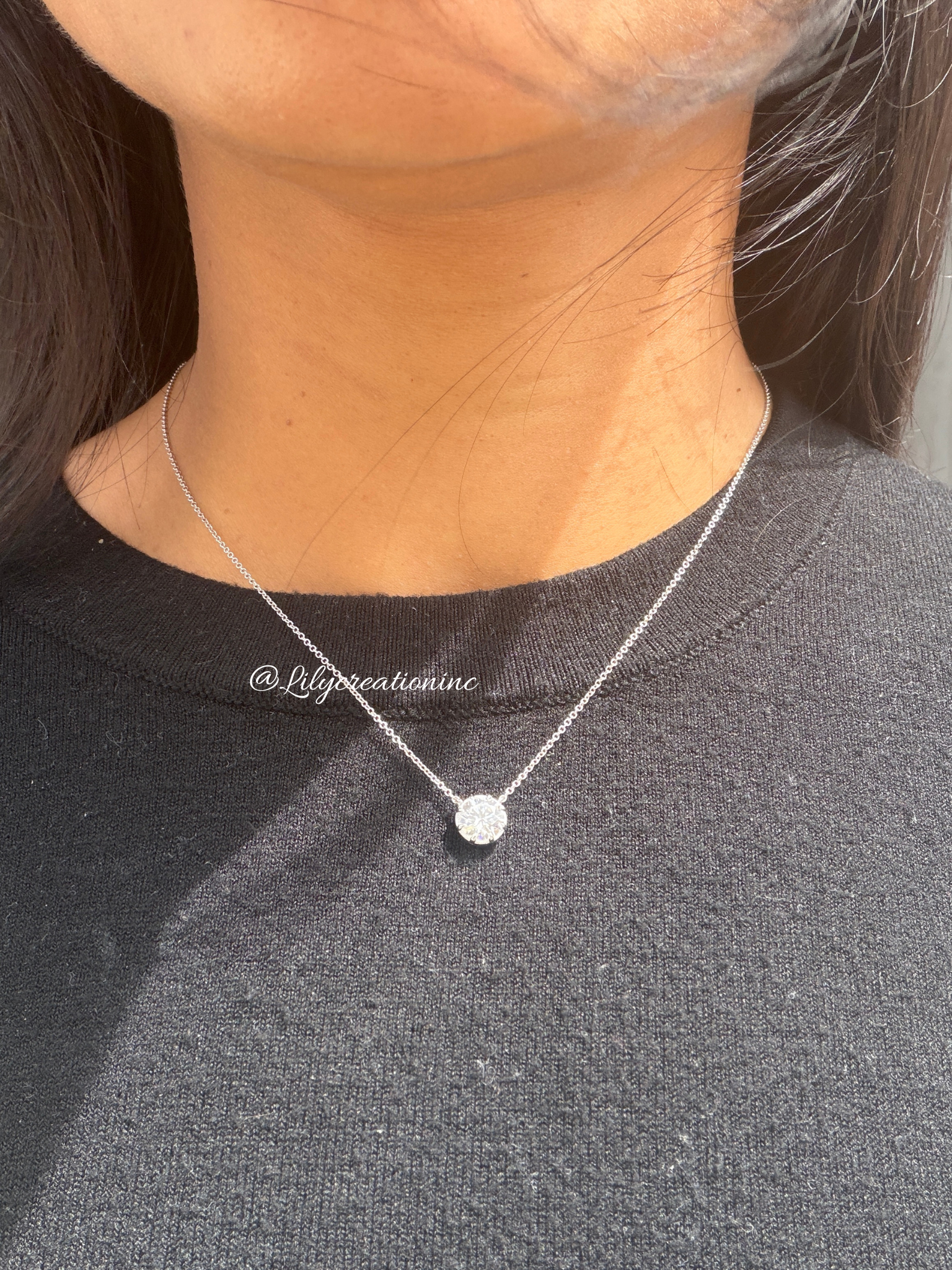 1Ct Round Single Stone Pendant 14k White Gold