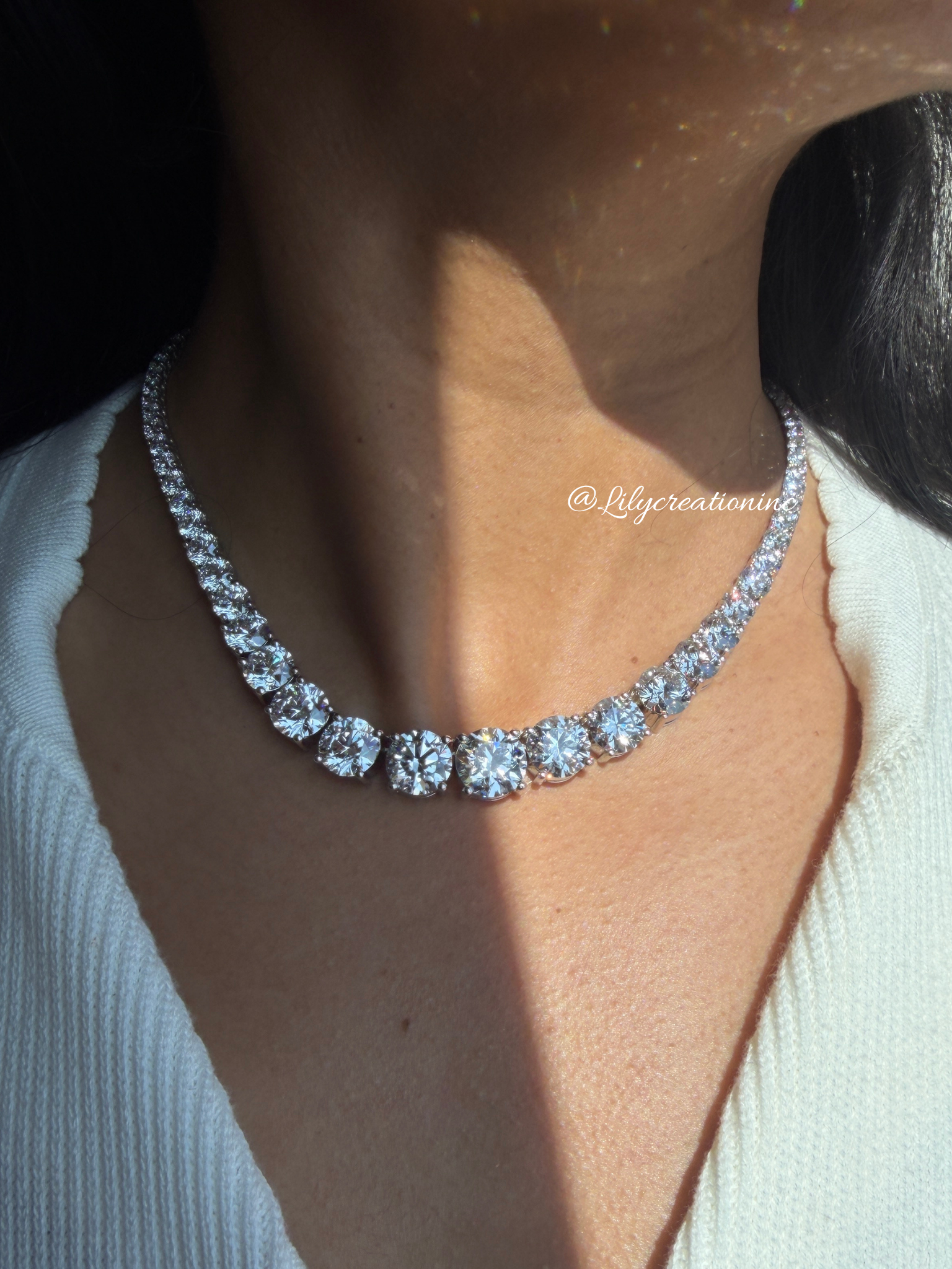 50 Carat Round Graduated Diamond Tennis Necklace