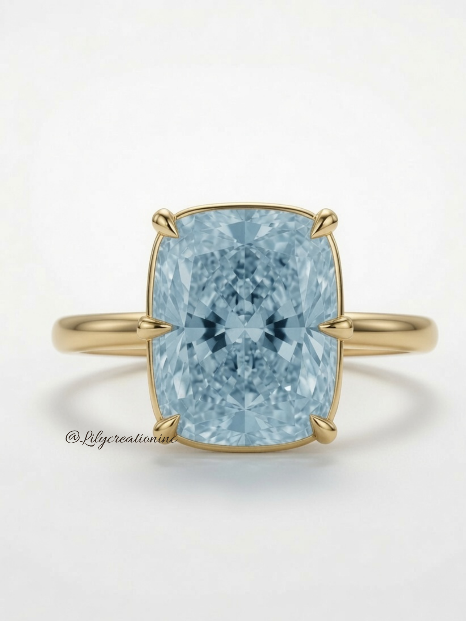 Blue Cushion Solitaire Diamond Engagement Ring