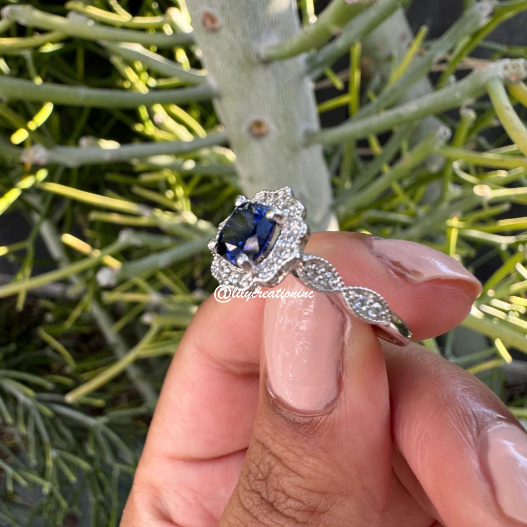 Art Deco Sapphire & Diamond Engagement Ring - 7 ct