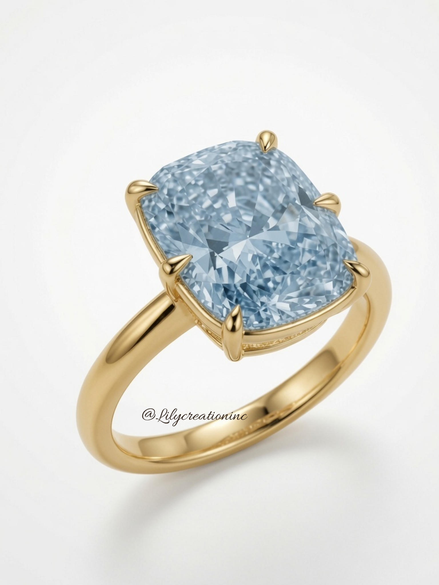 Blue Cushion Solitaire Diamond Engagement Ring