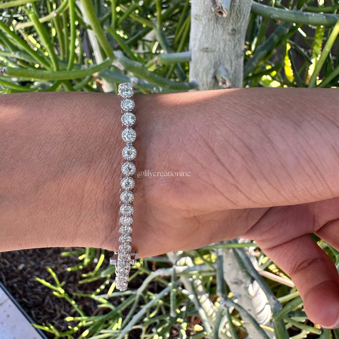 4 Carat Crown Setting Round Lab Grown Diamond Tennis Bracelet