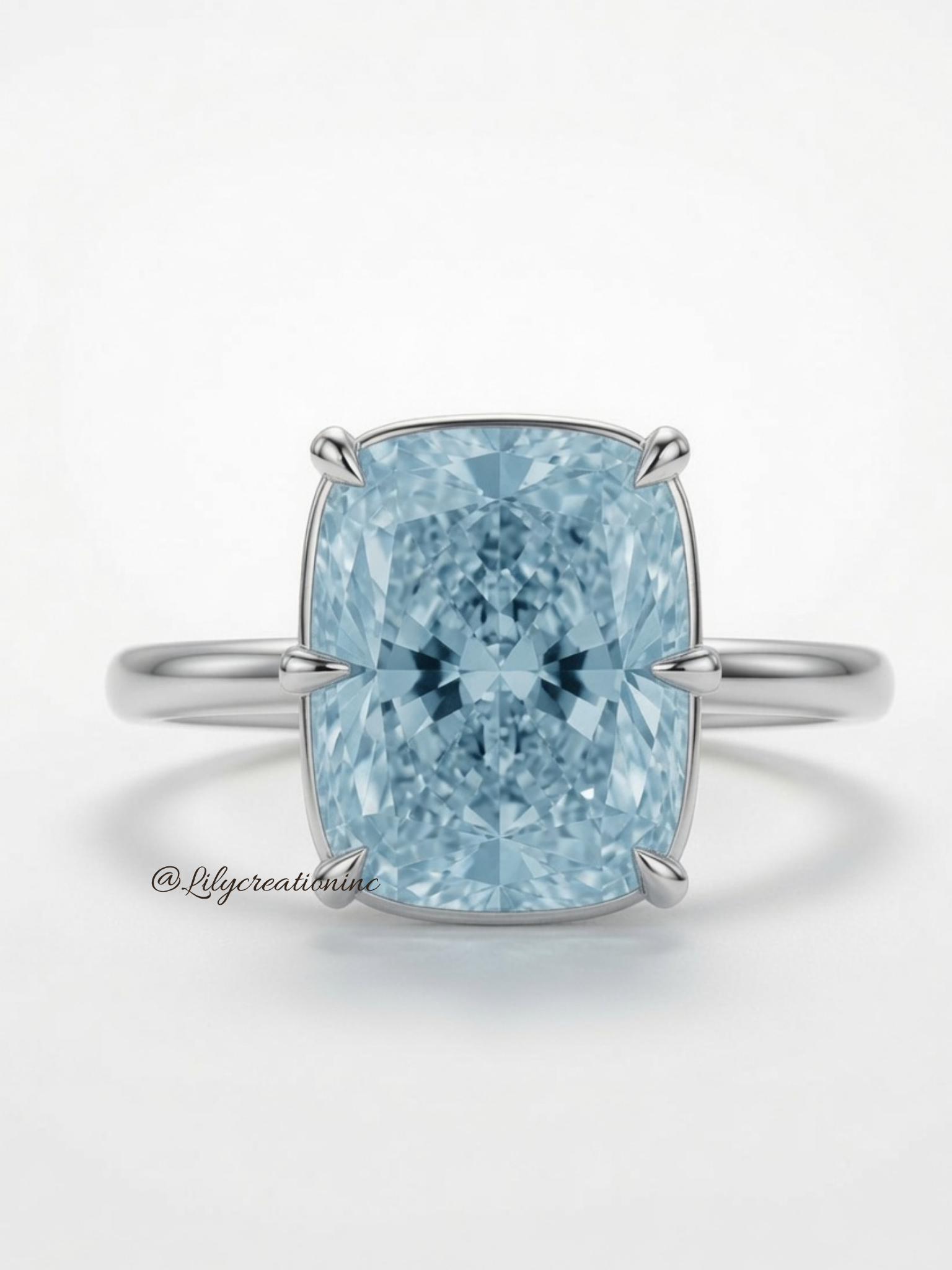 Blue Cushion Solitaire Diamond Engagement Ring