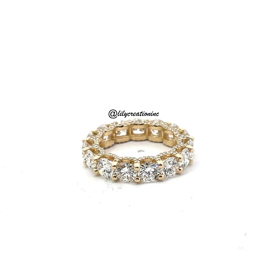 5 Carat Round U Prong Diamond Eternity Band With Side Diamonds