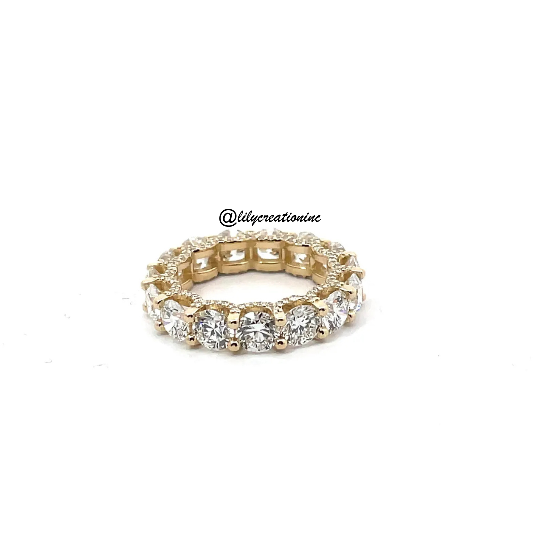 5 Carat Round U Prong Diamond Eternity Band With Side Diamonds