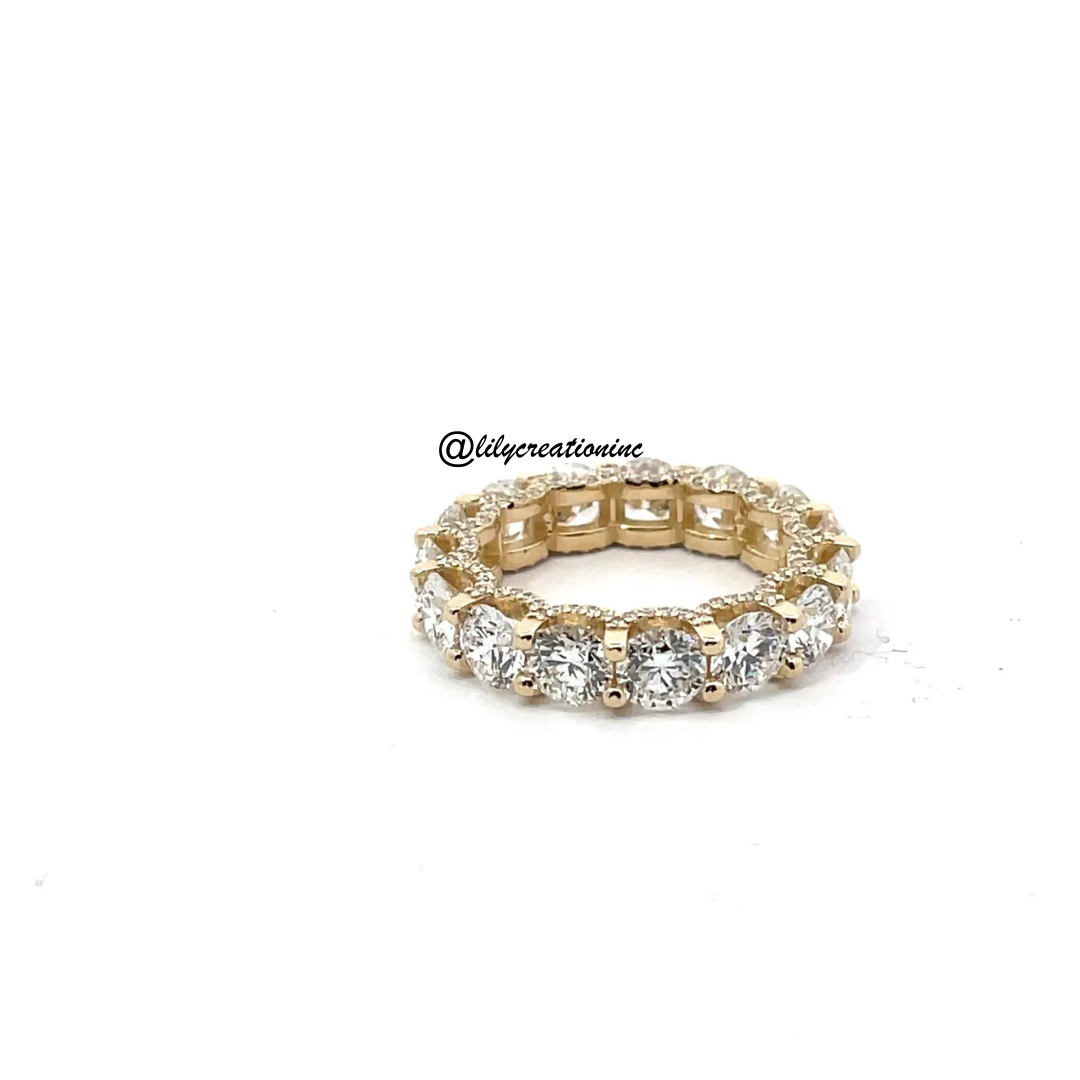 5 Carat Round U Prong Diamond Eternity Band With Side Diamonds