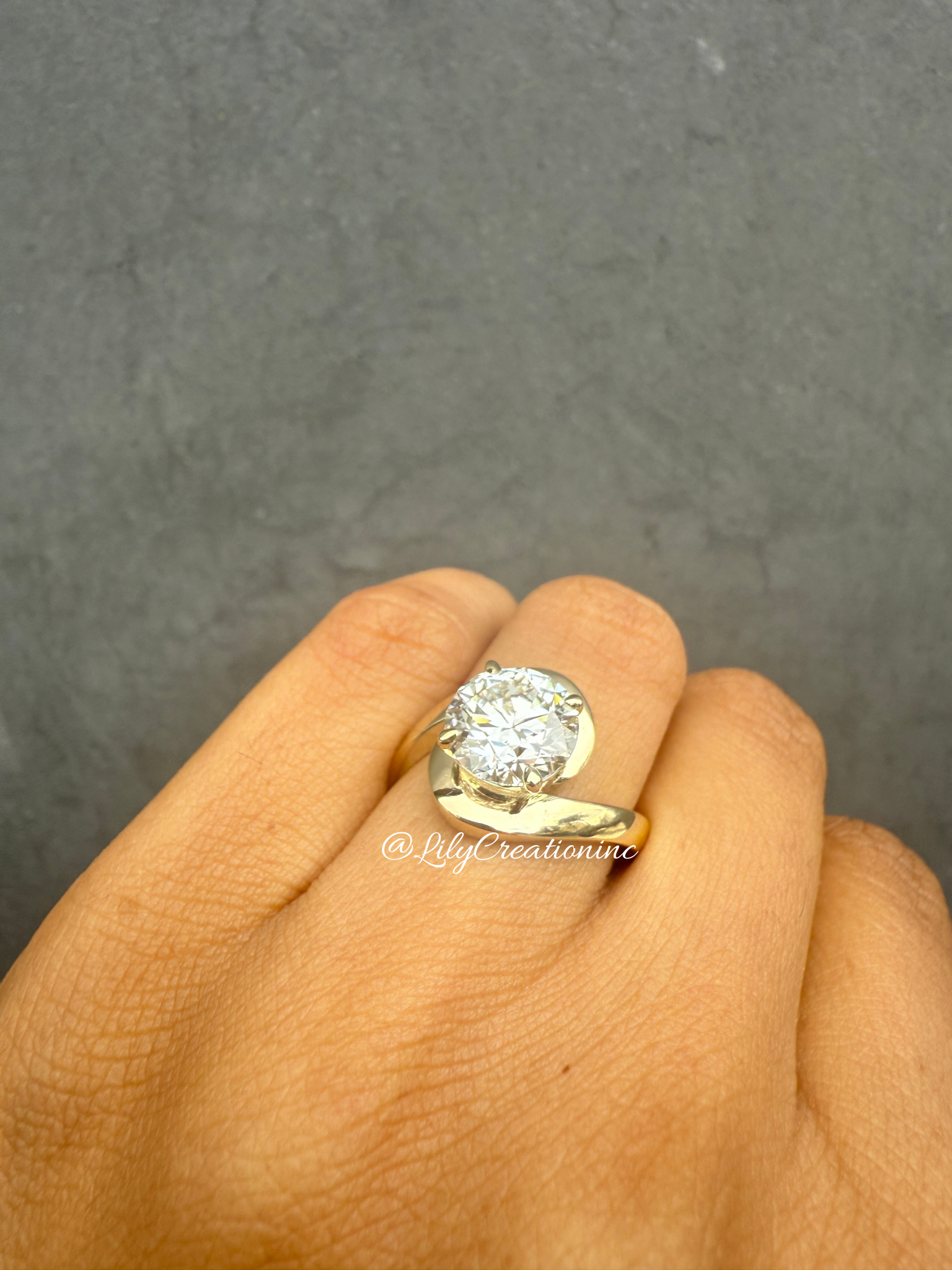 Round Unique Bypass Lab Grown Diamond Engagement Ring