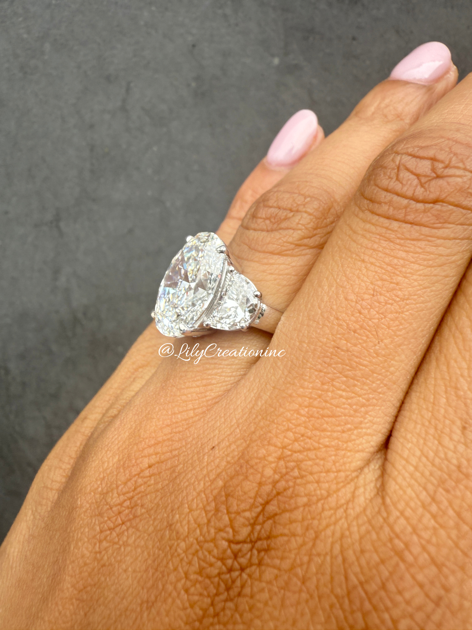 Oval Cut with Half Moon Side Stone Lab Grown Diamond Engagement Ring