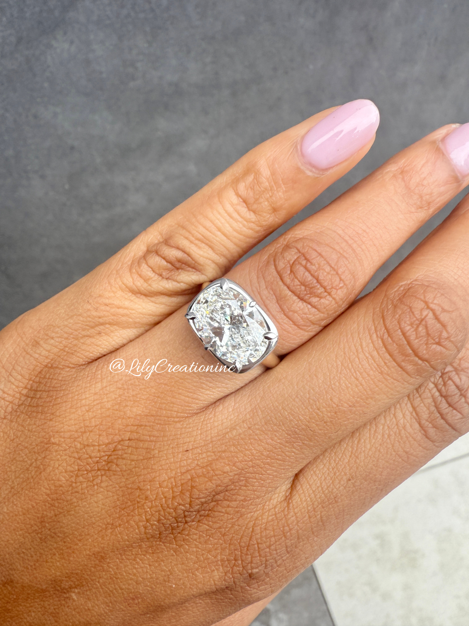 Oval Cut Two Tone East to West Lab Grown Diamond Engagement Ring