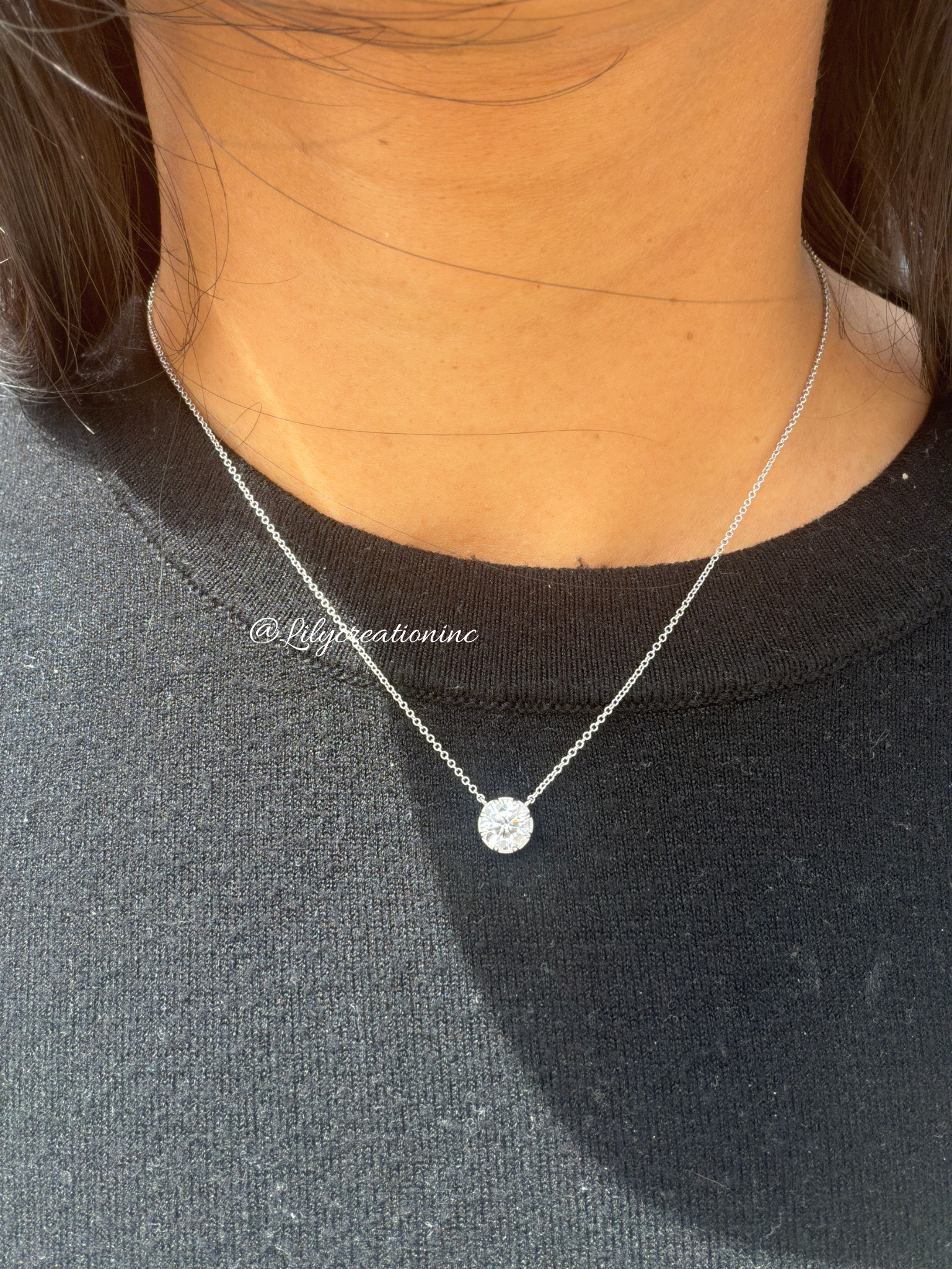 1Ct Round Single Stone Pendant 14k White Gold