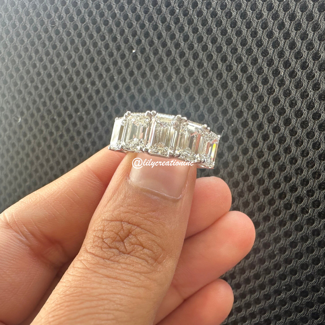 4.5 Carat 5 Stone Graduated Emerald Cut Diamond Eternity Band