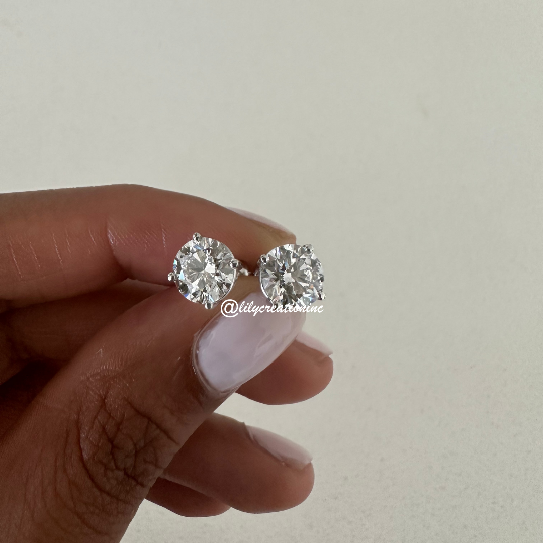 2 Carat Round Lab Grown Diamond Stud Earrings