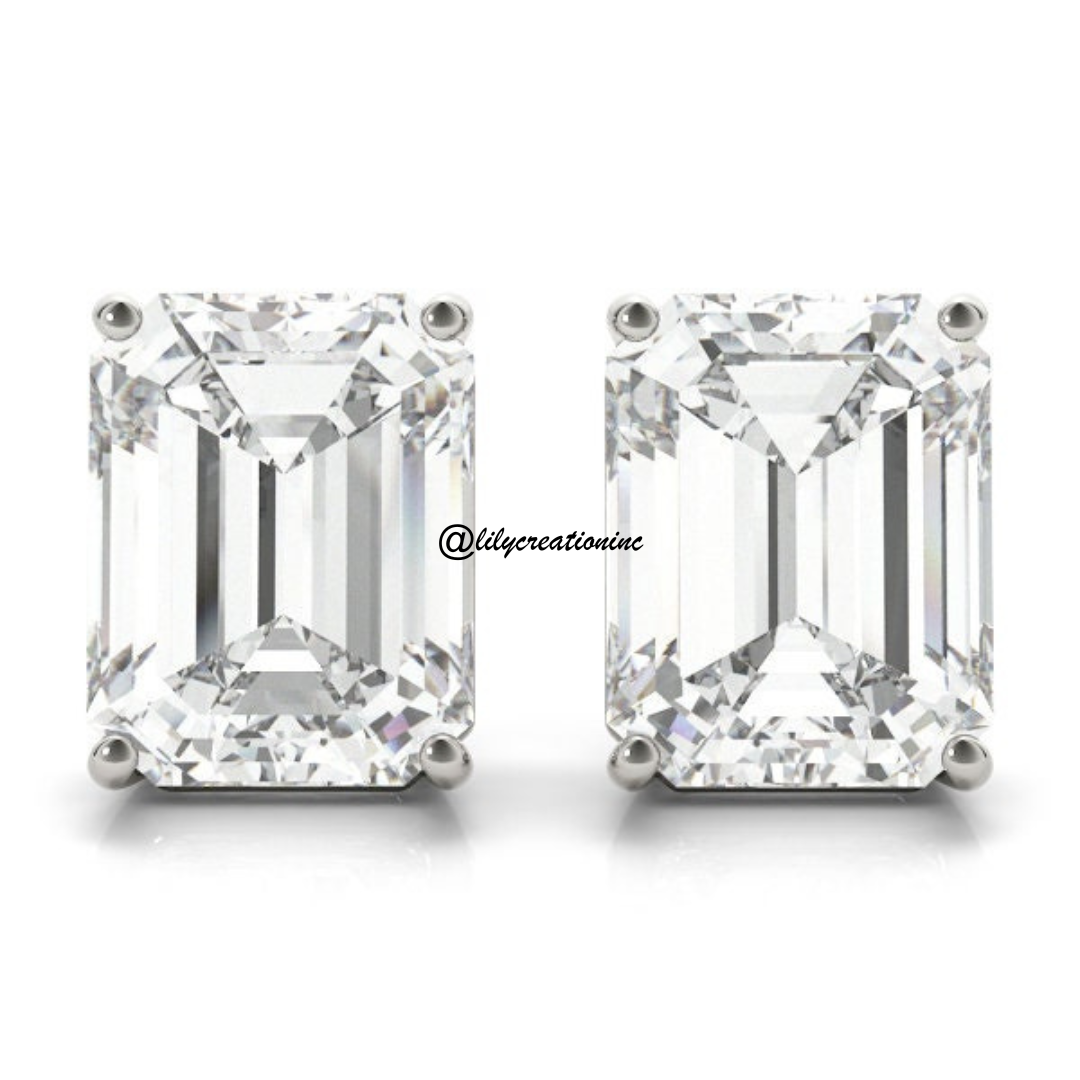 2 Carat Emerald Cut Lab Grown Diamond Stud Earrings