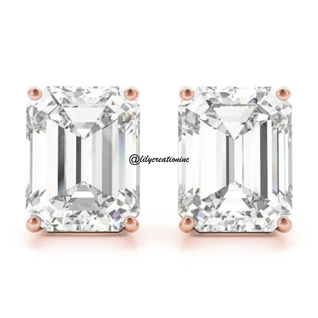 2 Carat Emerald Cut Lab Grown Diamond Stud Earrings