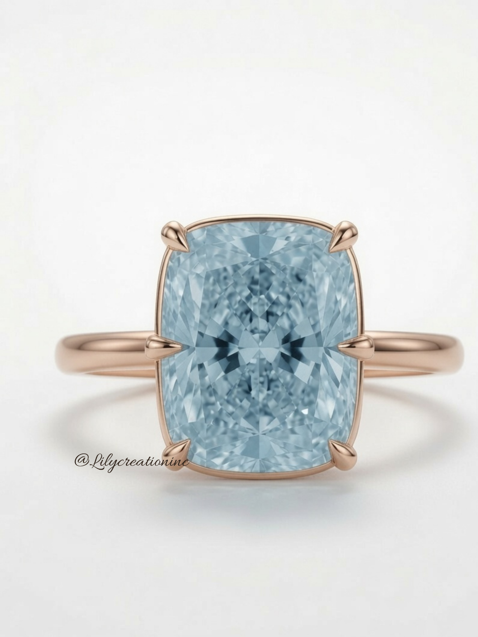 Blue Cushion Solitaire Diamond Engagement Ring