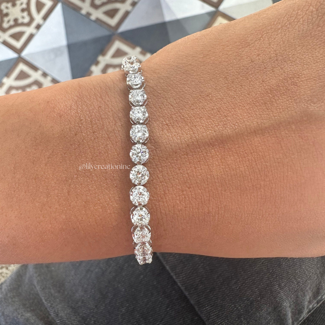 6 Carat Crown Setting Round Lab Grown Diamond Tennis Bracelet