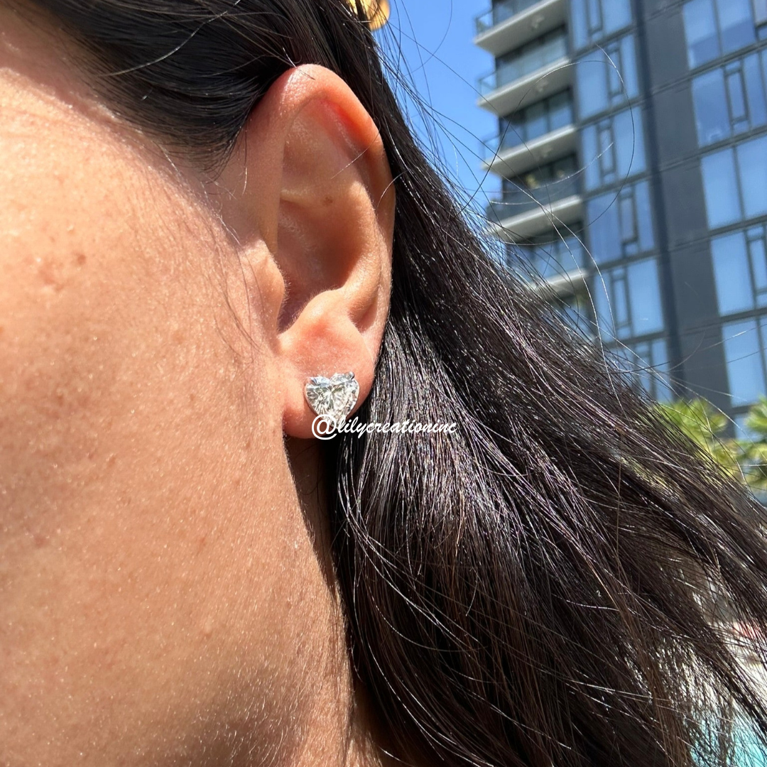 2 Carat Heart Shaped Lab Grown Diamond Stud Earrings