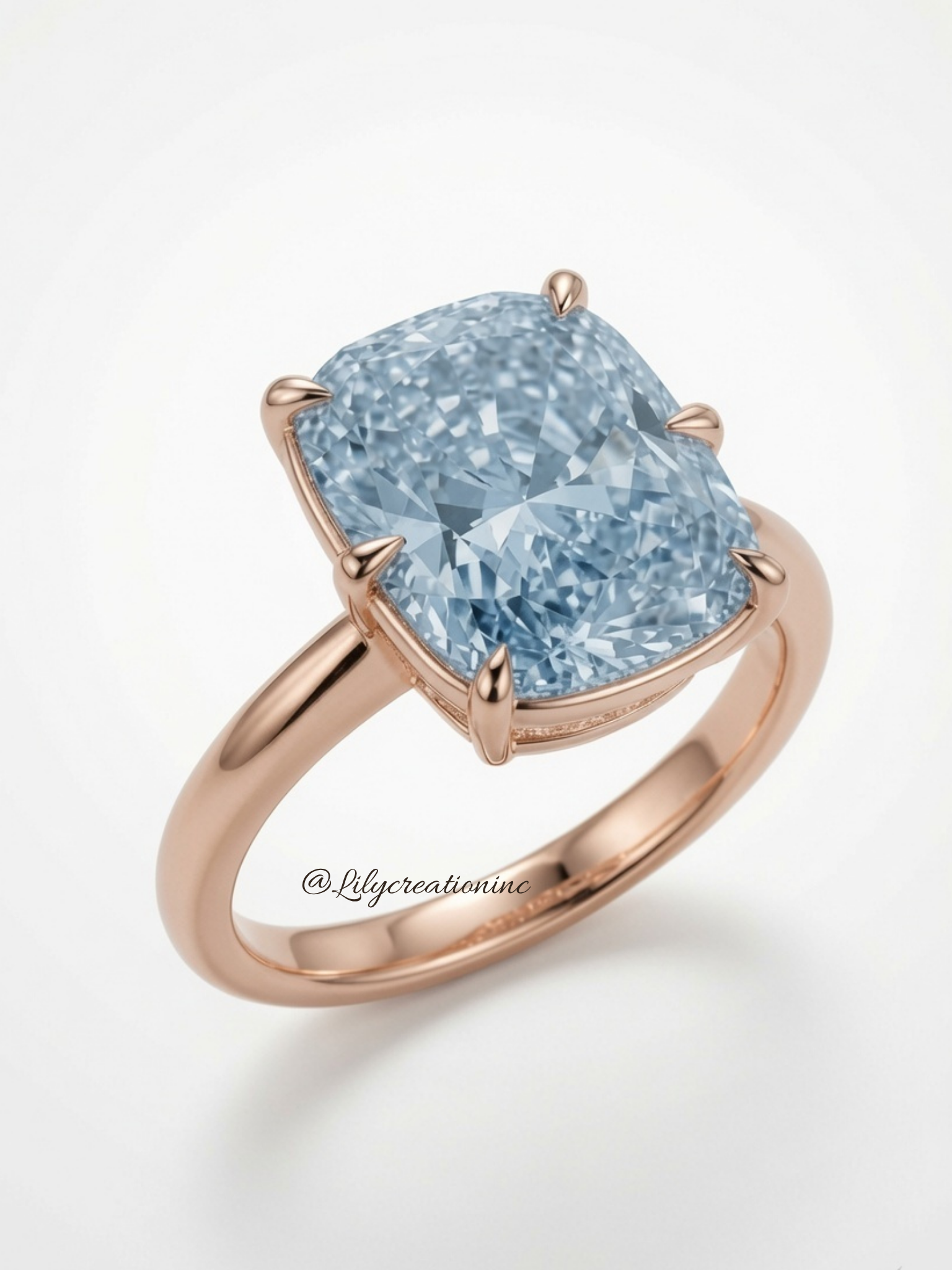 Blue Cushion Solitaire Diamond Engagement Ring