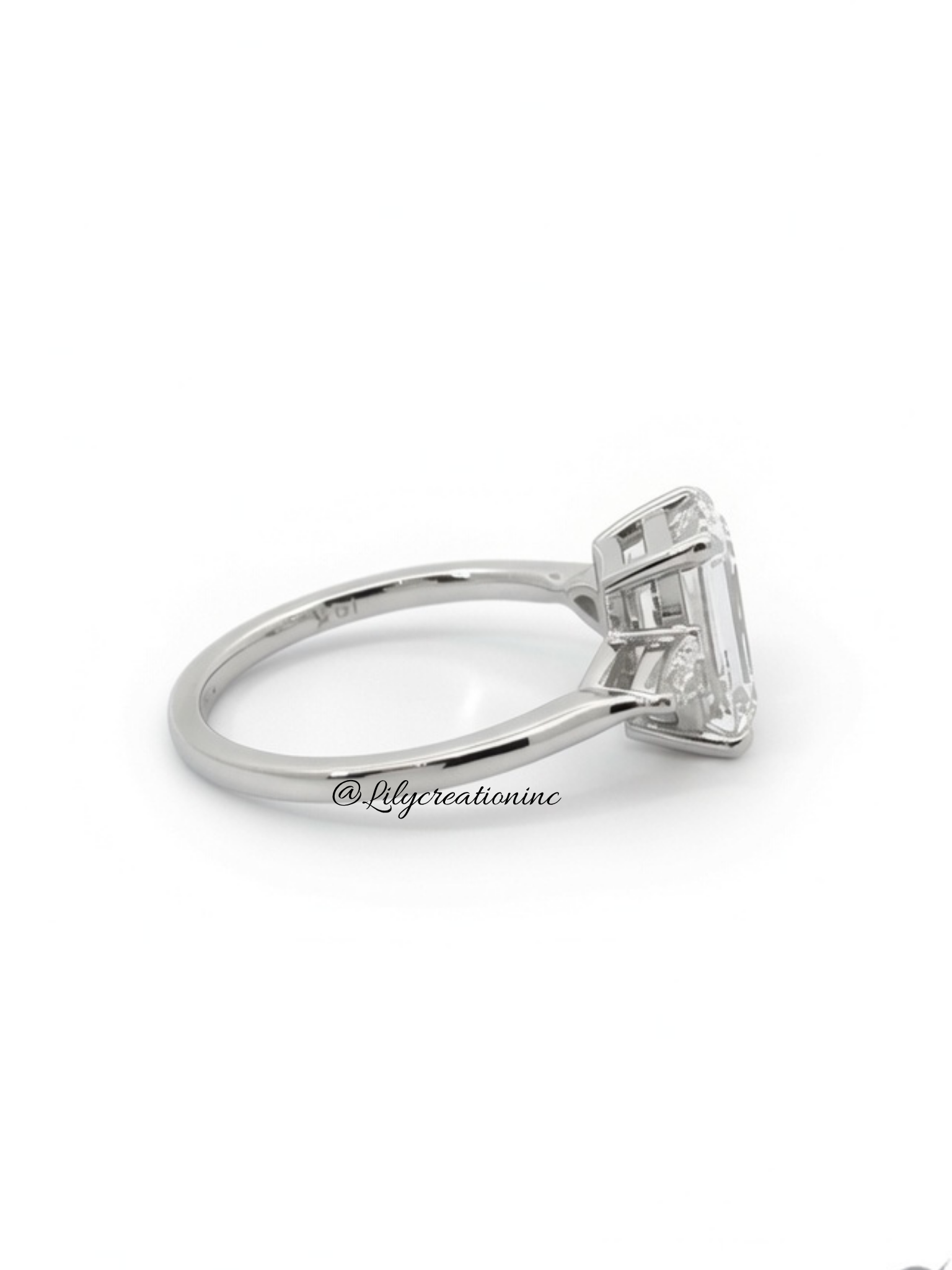 Emerald Cut Lab Grown Diamond Engagement Ring with Pear Side Stones