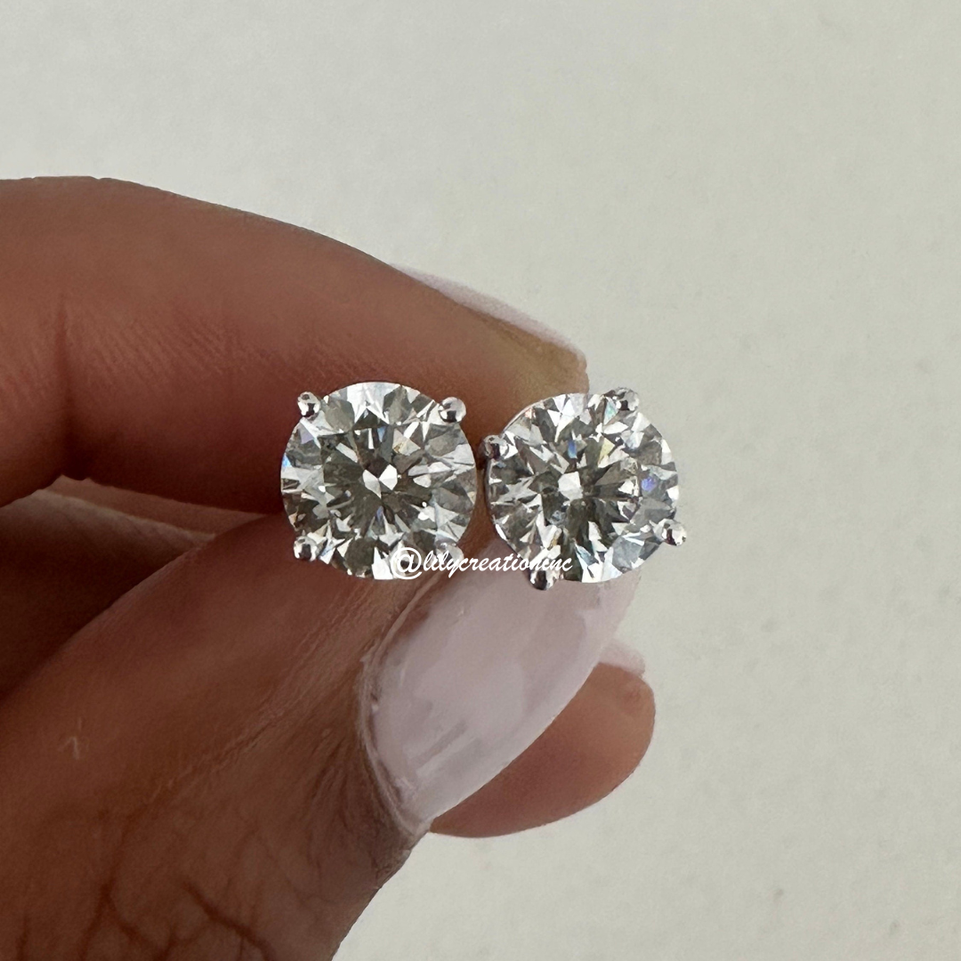 4 Carat Round Lab Grown Diamond Stud Earrings