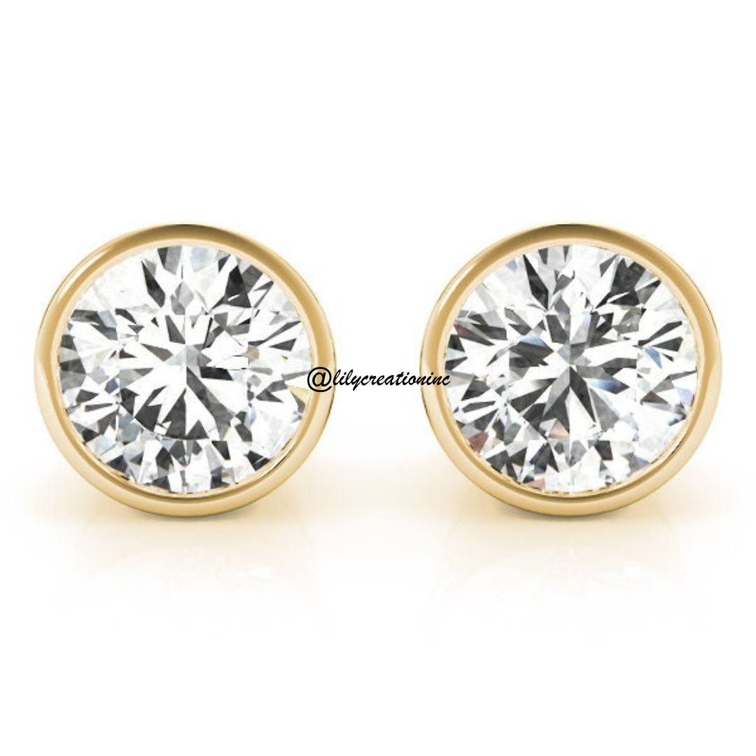 2 Carat Bezel Set Lab Grown Diamond Stud Earrings