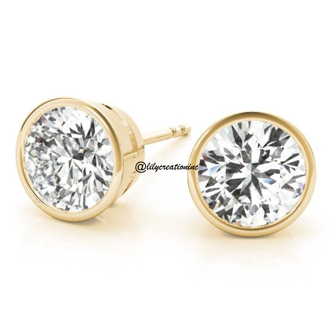 2 Carat Bezel Set Lab Grown Diamond Stud Earrings