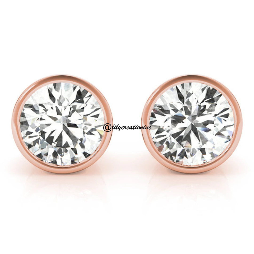 2 Carat Bezel Set Lab Grown Diamond Stud Earrings