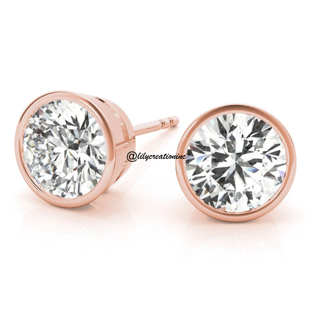2 Carat Bezel Set Lab Grown Diamond Stud Earrings