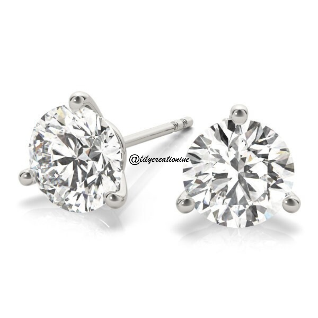3 Carat Round Martini Set Lab Grown Diamond Stud Earrings