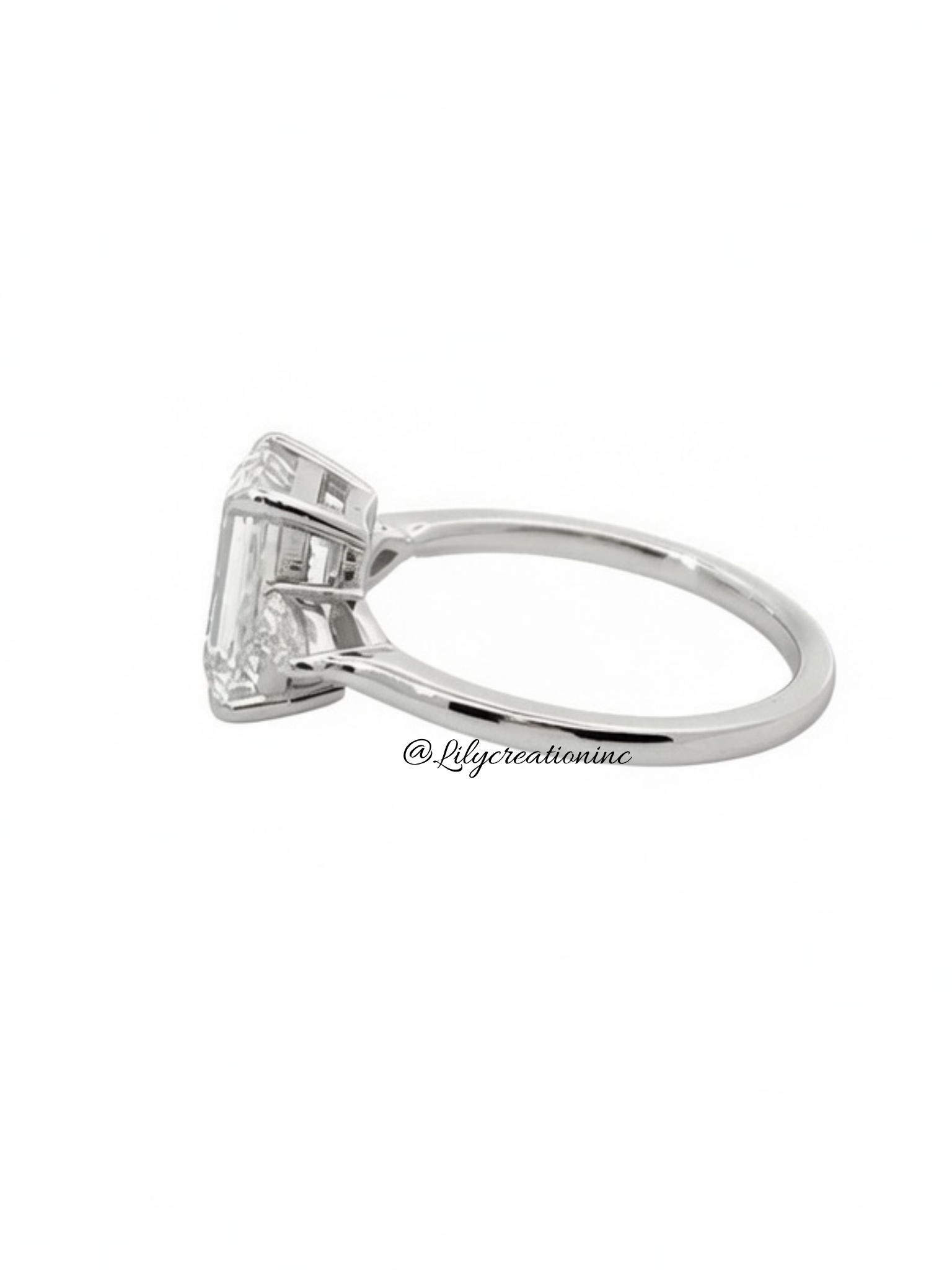 Emerald Cut Lab Grown Diamond Engagement Ring with Pear Side Stones