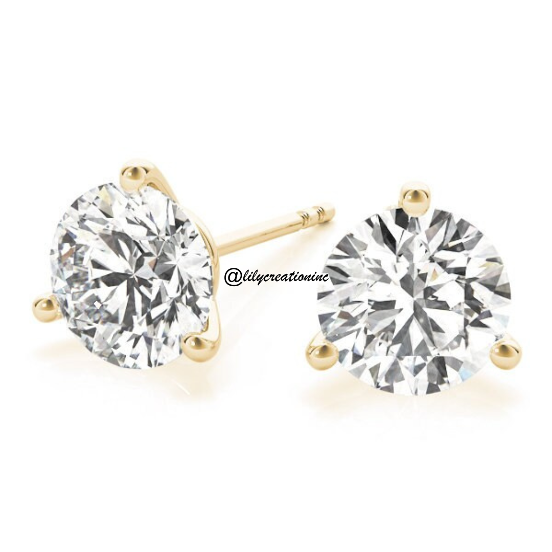 3 Carat Round Martini Set Lab Grown Diamond Stud Earrings